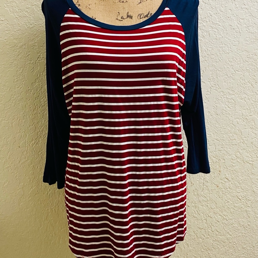 Striped 3/4 sleeve raglan tee 2X